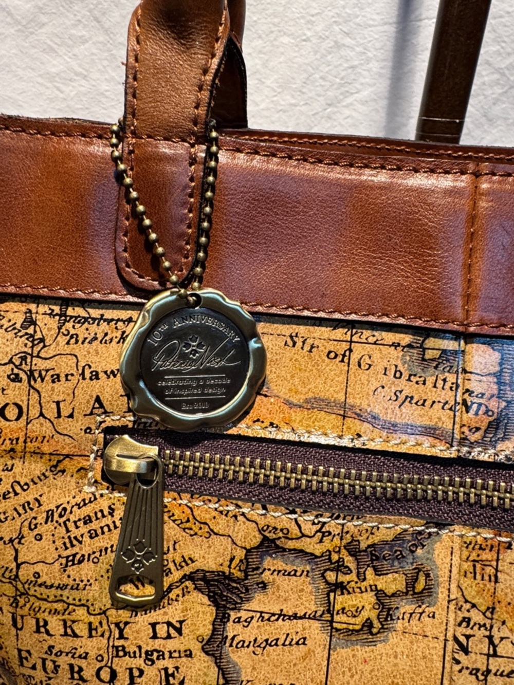 Patricia Nash Map Print Leather Tote in Tan and Brown - Picture 3 of 13